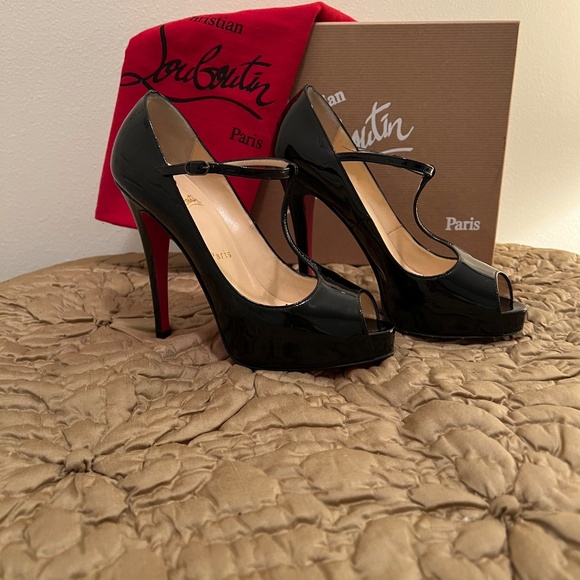 Christian Louboutin Patent Leather Peep Toe Pumps / Burlina 120 Size 37 - Picture 2 of 7